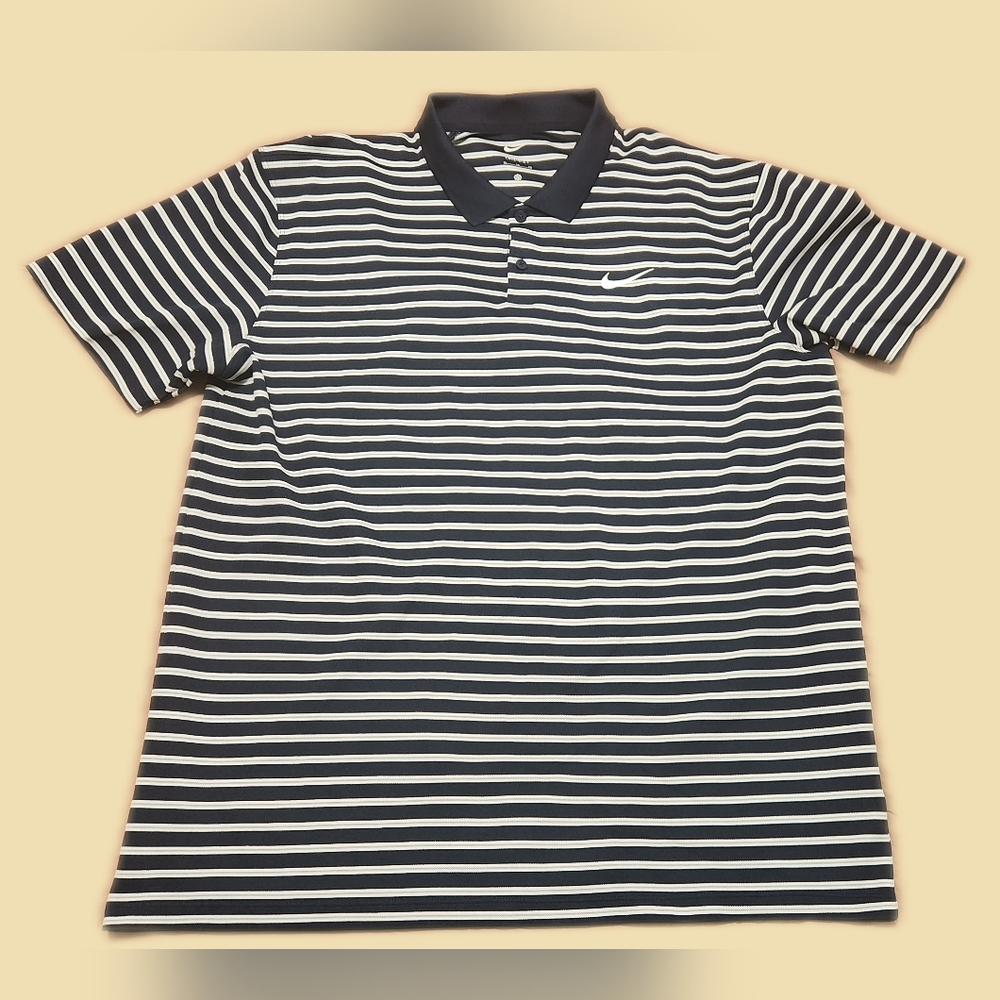 NikeMens XL Blue Striped Short Sleeve Nike Dri Fit Victory Polo Shirt